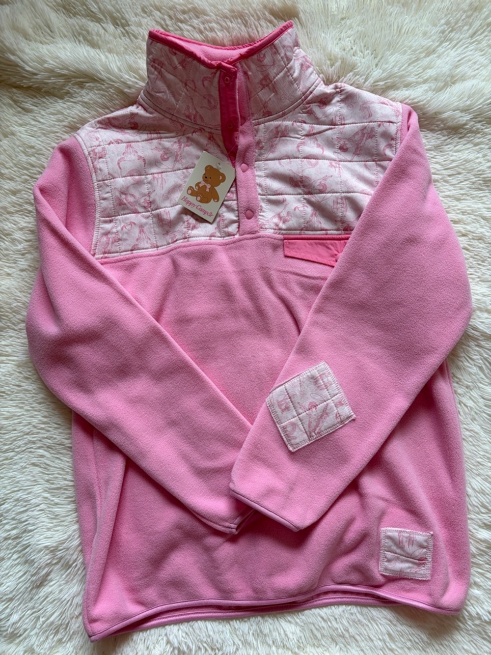 The Happy Camp3r Bubblegum Pink Horse & Bows Henley Ladies Medium NWT! 🧸